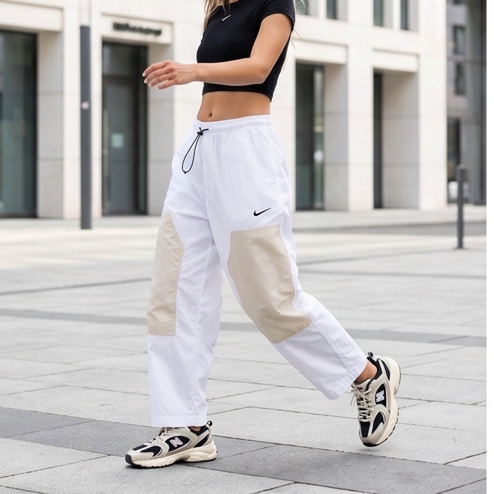 Nike XL Womens Sportswear Essential‎ High Rise White Tan Track Pants